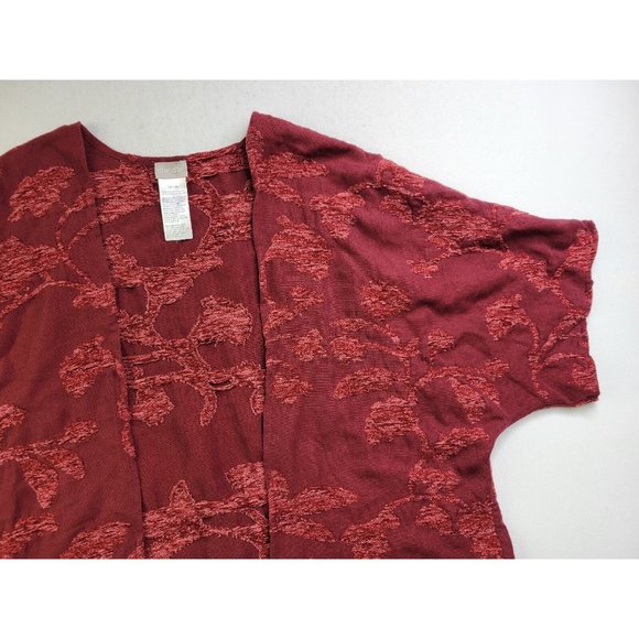Chico's Women S/M Burgundy Leaf Jacquard Open Front Sweater Fringe Boho Festival - Picture 5 of 9